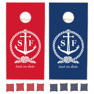Classic Monogram Nautical Blue Anchor Beach Boat Cornhole Set