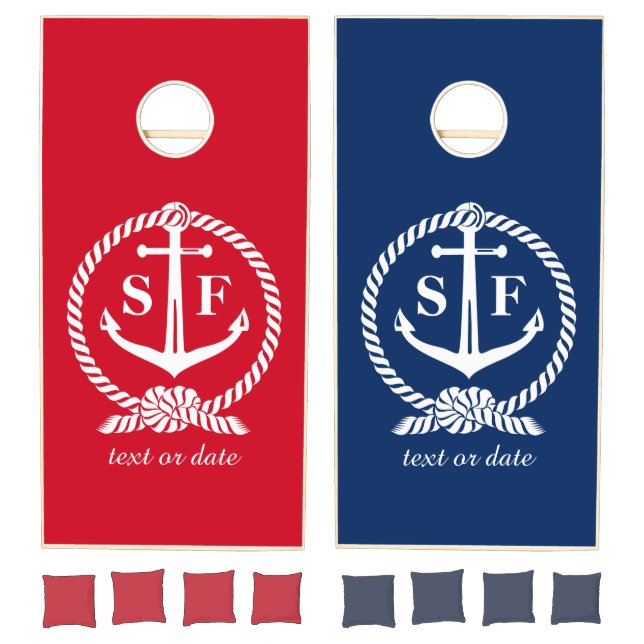 Classic Monogram Nautical Blue Anchor Beach Boat Cornhole Set (Set)