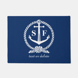 Classic Monogram Nautical Blue Anchor Beach Boat Doormat