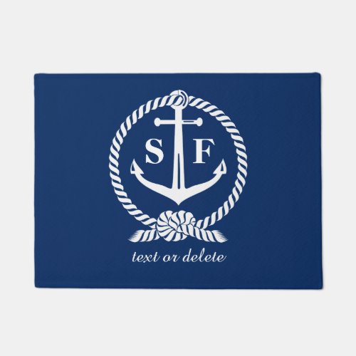 Classic Monogram Nautical Blue Anchor Beach Boat Doormat