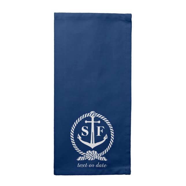 Classic Monogram Nautical Blue Anchor Beach Boat Napkin (Half Fold)