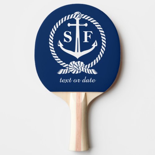 Classic Monogram Nautical Blue Anchor Beach Boat Ping Pong Paddle