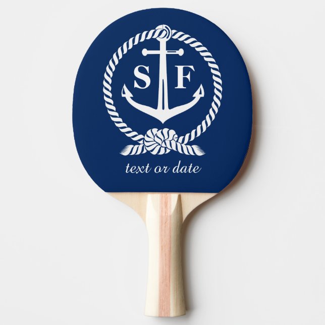 Classic Monogram Nautical Blue Anchor Beach Boat Ping Pong Paddle (Front)