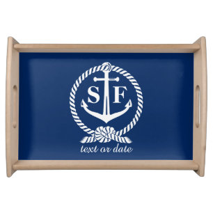 Classic Monogram Nautical Blue Anchor Beach Boat Serving Tray