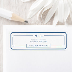 Classic Monogram Navy Blue Border Address Label