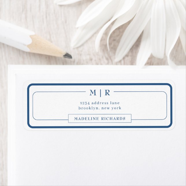 Classic Monogram Navy Blue Border Address Label (Insitu)