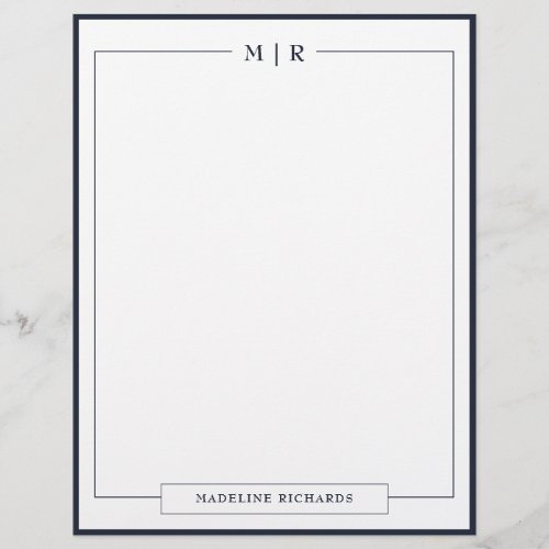 Classic Monogram Navy Blue Border Letterhead