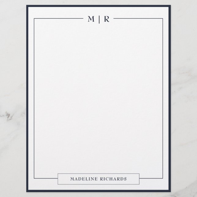 Classic Monogram Navy Blue Border Letterhead (Front)