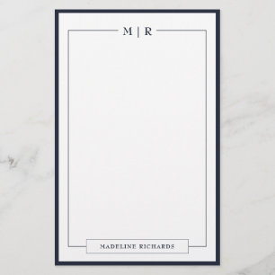 Classic Monogram Navy Blue Border Stationery