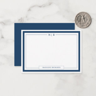 Classic Monogram Navy Blue Border Stationery Note Card