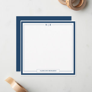 Classic Monogram Navy Blue Border Stationery Note Card