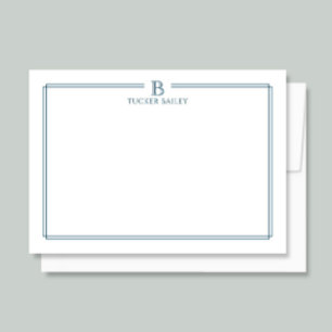 Classic Monogram Navy Blue Border Stationery Note Card