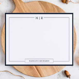 Classic Monogram Navy Blue Border Stationery Note Card
