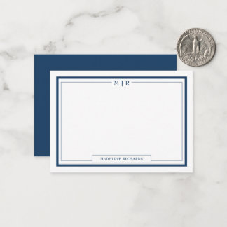 Classic Monogram Navy Blue Border Stationery Note Card