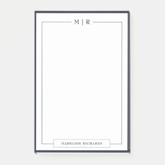 Classic Monogram Navy Blue Border Stationery Post-it Notes