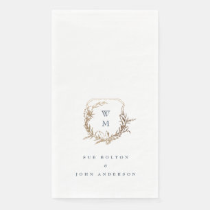 classic monogram navy blue gold motif crest paper guest towels