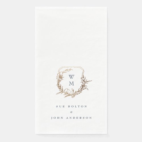 classic monogram navy blue gold motif crest paper guest towels