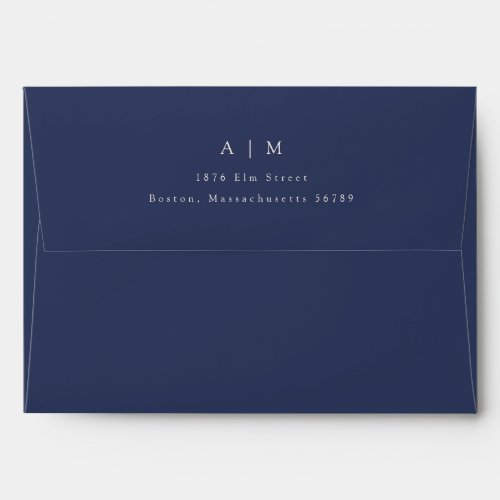 Classic Monogram Navy Blue Return Address Wedding Envelope