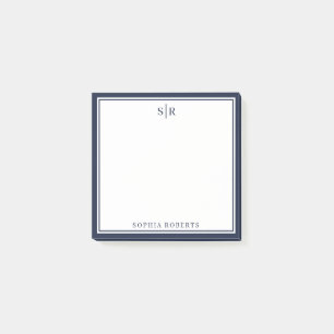 Classic Monogram Navy Blue White Custom Name Post-it Notes