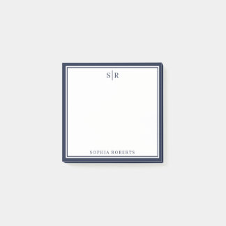 Classic Monogram Navy Blue White Custom Name Post-it Notes