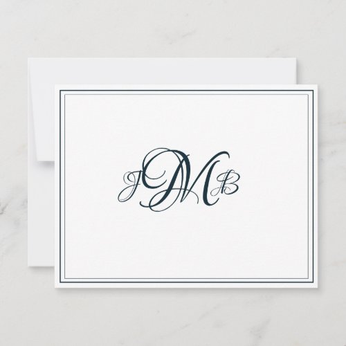 Classic Monogram Navy  White Flourish Script  Thank You Card