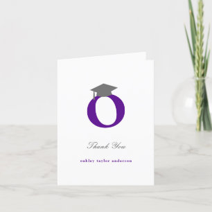 Classic Monogram O Graduation Cap Photo Modern Thank You Card