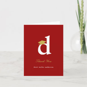 Classic Monogram O Graduation Cap Photo Modern Thank You Card