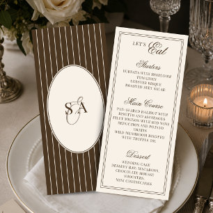 Classic Monogram Old Money Brown & Ivory Wedding Menu