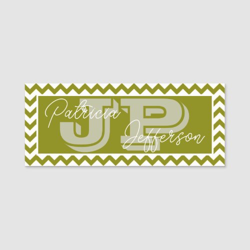 Classic Monogram Olive Green Chevron Professional Name Tag