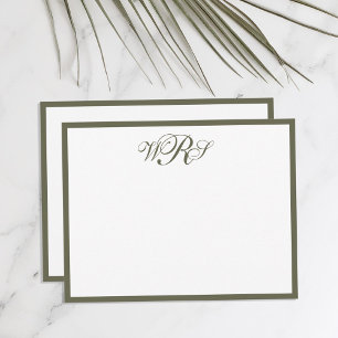 Classic Monogram Olive Green Note Card