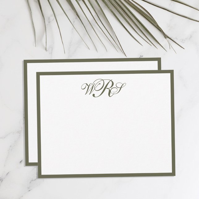 Classic Monogram Olive Green Note Card (Creator Uploaded)