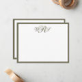 Classic Monogram Olive Green Note Card | Zazzle