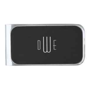 Classic Monogram on Black Silver Finish Money Clip
