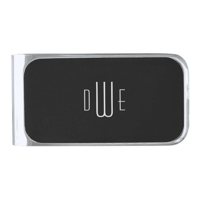 Classic Monogram on Black Silver Finish Money Clip (Front)