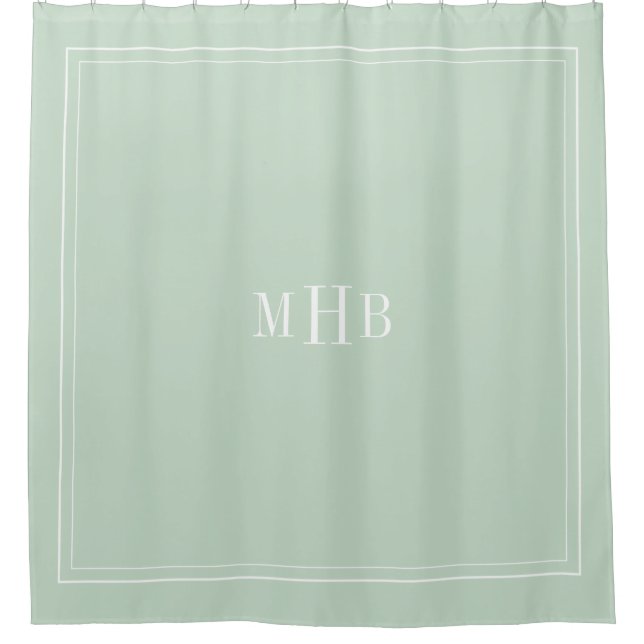 Classic Monogram on Light Seafoam Custom Color Shower Curtain (Front)