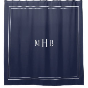 Classic Monogram on Midnight Blue Custom Color Shower Curtain
