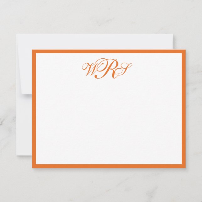 Classic Monogram Orange White Note Card (Front)