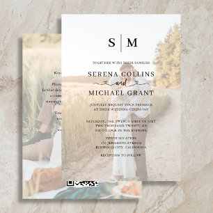 Classic Monogram Photo Heart Script Wedding Invitation