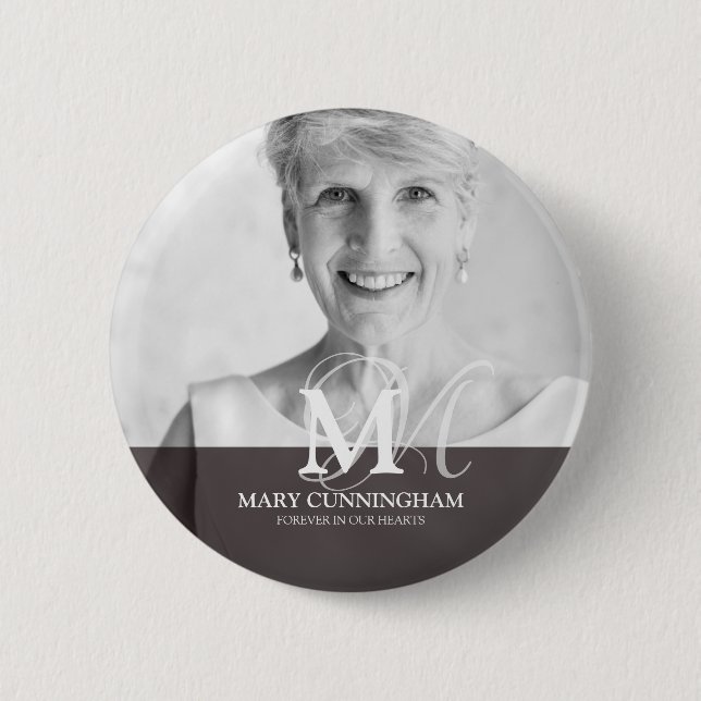 Classic Monogram Photo Memorial Button (Front)