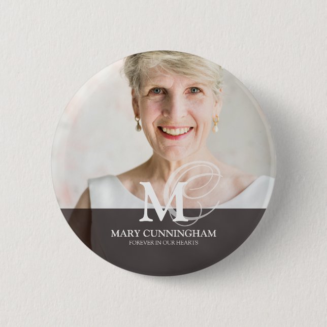 Classic Monogram Photo Memorial Button (Front)