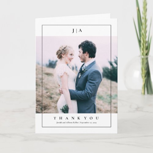 Classic Monogram Photo Wedding Thank You Card