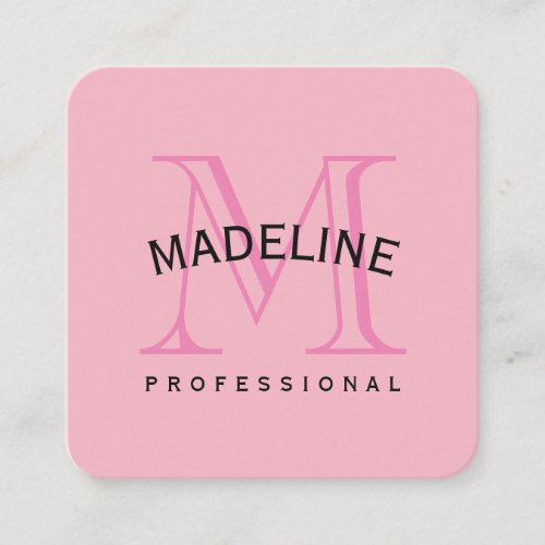 Classic Monogram Pink with Arc Text Square Business Card
