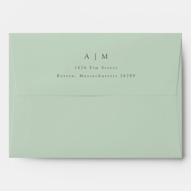 Classic Monogram Pistachio Return Address Wedding Envelope (Back (Top Flap))