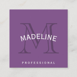 Classic Monogram Purple with Arc Text Square Business Card