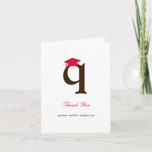 Classic Monogram Q Graduation Cap Photo Modern Thank You Card