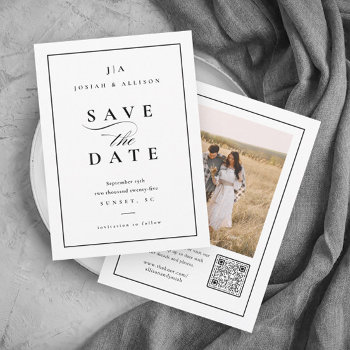 Classic Monogram Qr Code Photo Wedding Save The Date by stacey_meacham at Zazzle