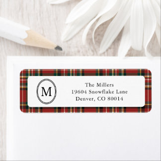 Classic Monogram Red Plaid Christmas Address Label