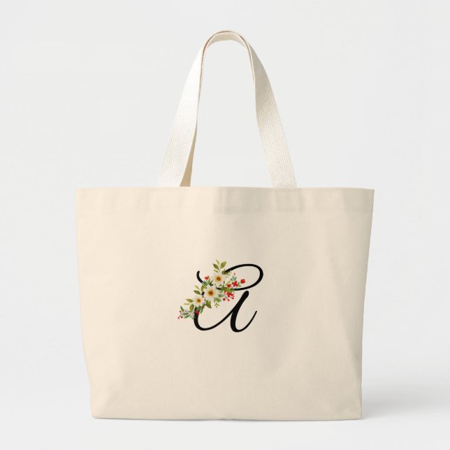 Classic monogram  red white flower mother gift large tote bag (Front)