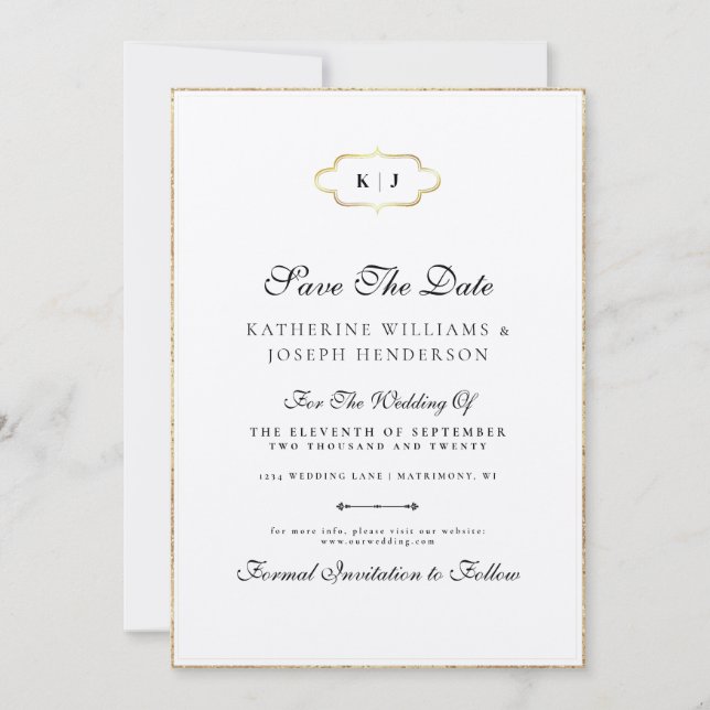 CLASSIC MONOGRAM ROMANTIC CALLIGRAPHY SAVETHE DATE INVITATION (Front)