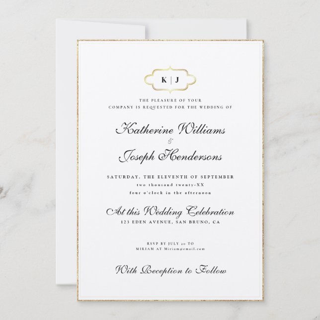 CLASSIC MONOGRAM & ROMANTIC CALLIGRAPHY WEDDING INVITATION (Front)